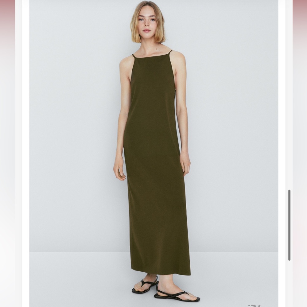 Massimo Dutti Green Knit Spaghetti Strap Slip Dress - Picture 1 of 14